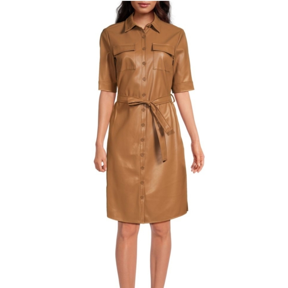 SALE😍Calvin Klein faux leather Shirtdress Size 12